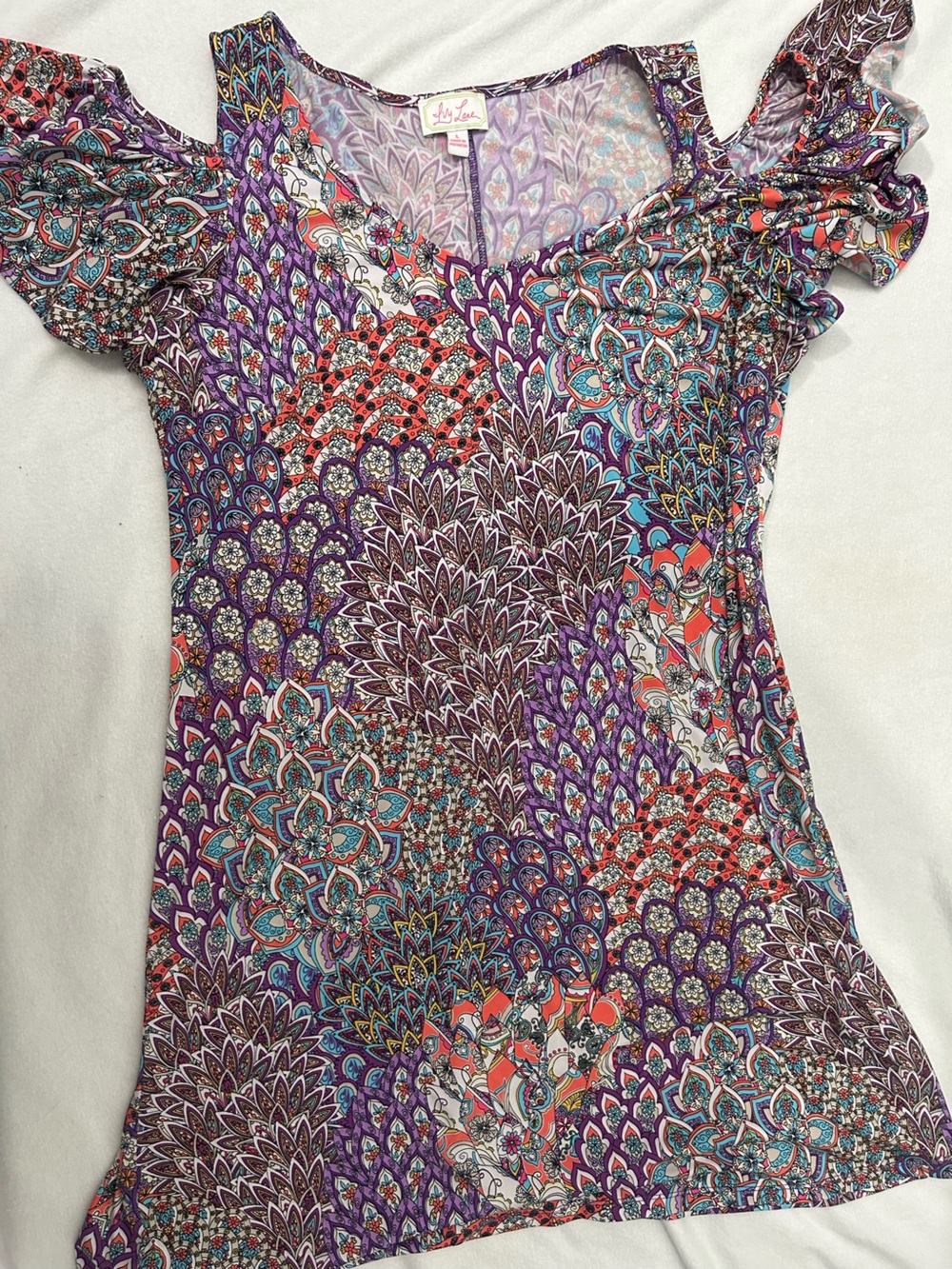 Multicolor Paisley-Print Short Sleeve Dress - Purple